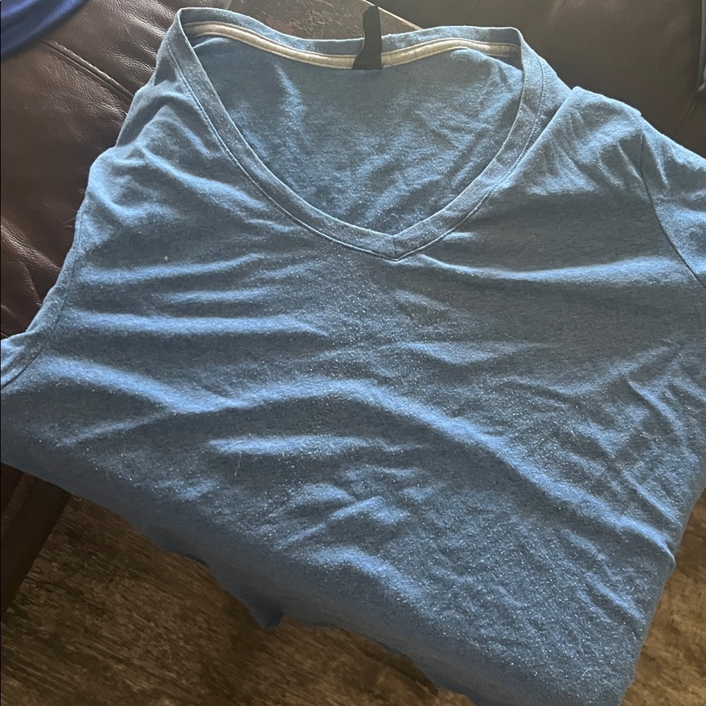 Hanes Light Blue V-Neck Short Sleeve Tee